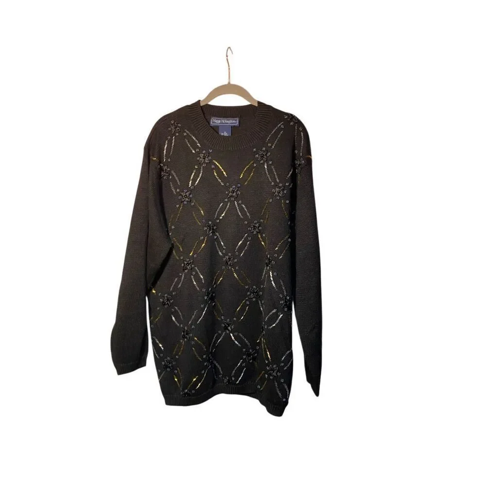 Maggie Mcnaughton vintage, women’s beaded floral sequence sweater, black size 1X